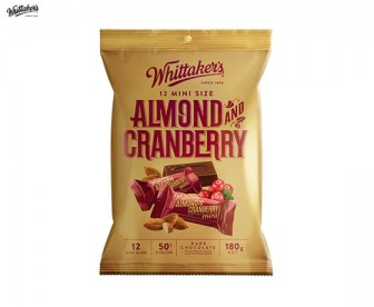 Whittaker's 惠特克 蔓越莓扁桃仁巧克力 迷你独立包装 12粒/包 180克